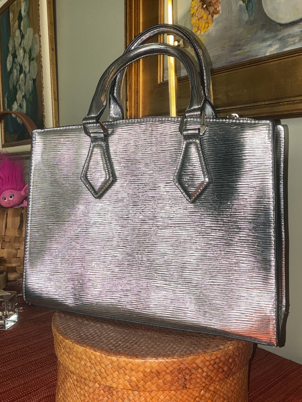 Charming Charlie Silver Satchel Bag